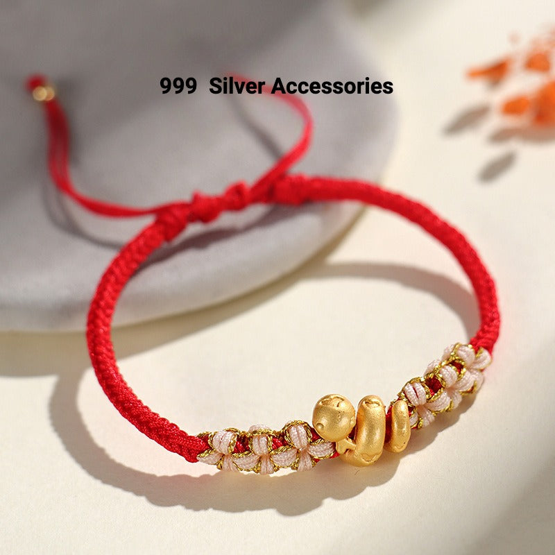 Zen Healing Snake Zodiac 999 Silver Luck Red String Bracelet