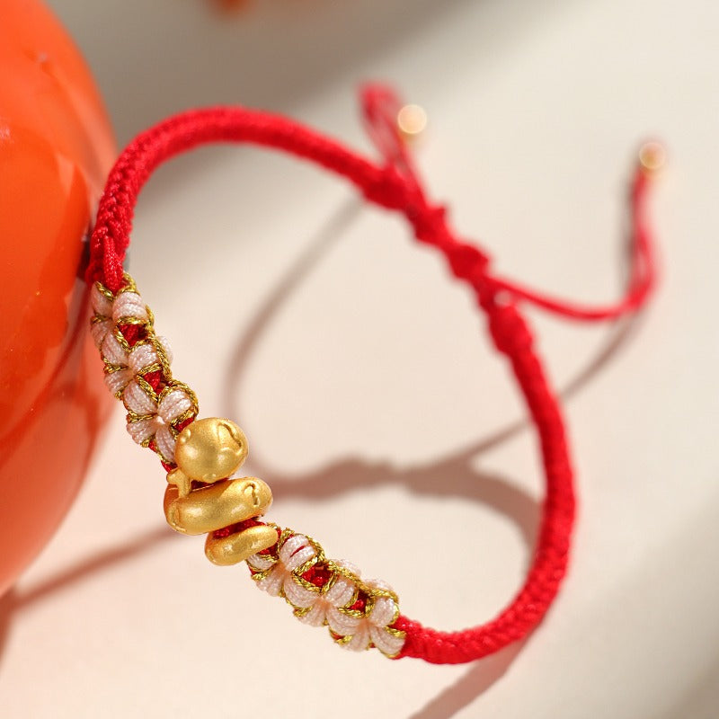 Zen Healing Snake Zodiac 999 Silver Luck Red String Bracelet