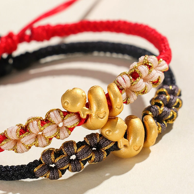 Zen Healing Snake Zodiac 999 Silver Luck Red String Bracelet