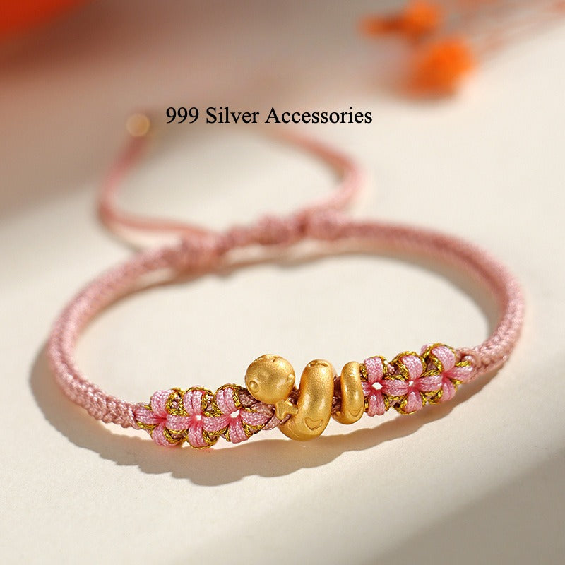 Zen Healing Snake Zodiac 999 Silver Luck Red String Bracelet