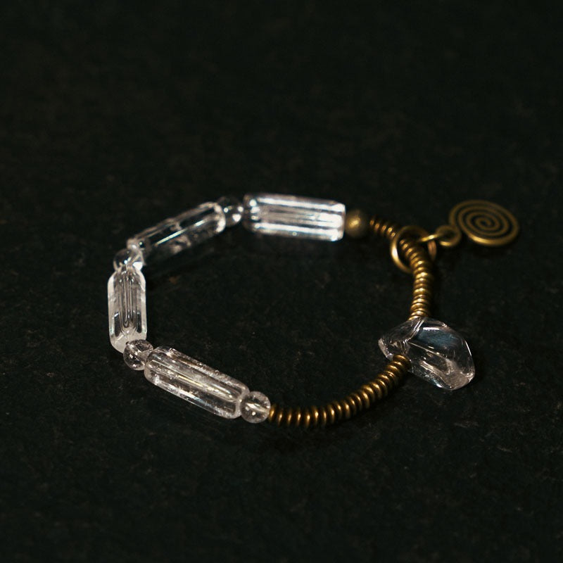 Zen Healing Square Clear Quartz Brass Copper Calm Bracelet