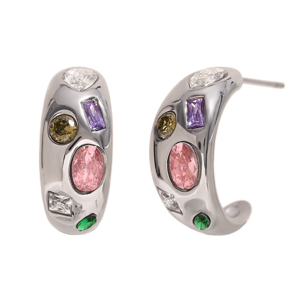 Zen Healing Stainless Steel 18K Gold Plated Colored Zircon Moon Earrings