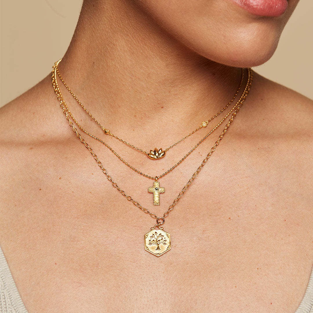 Zen Healing Stainless Steel 18K Gold Plated Cross Hassam Necklace