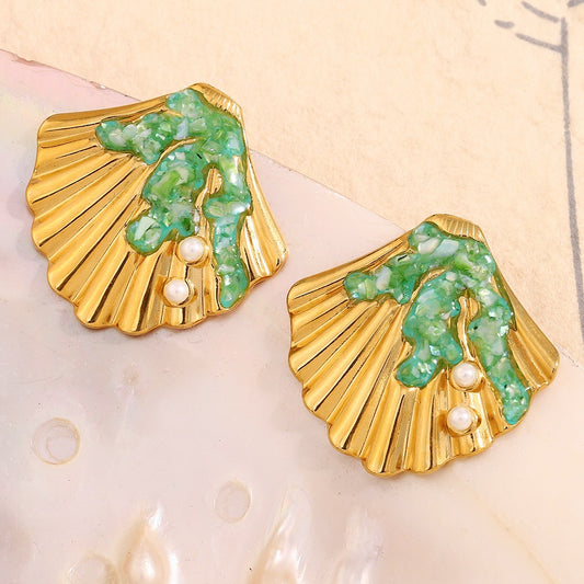 Zen Healing Stainless Steel 18K Gold Plated Shell Stud Earrings