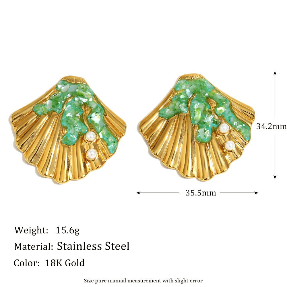 Zen Healing Stainless Steel 18K Gold Plated Shell Stud Earrings