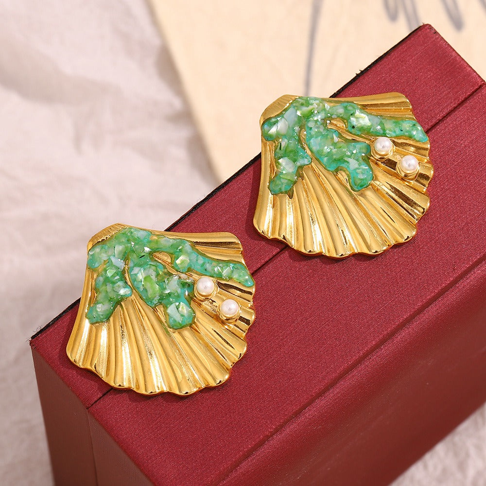 Zen Healing Stainless Steel 18K Gold Plated Shell Stud Earrings