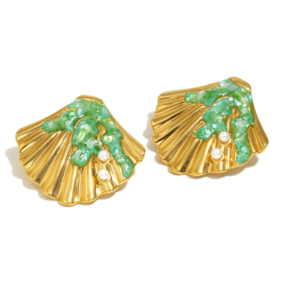 Zen Healing Stainless Steel 18K Gold Plated Shell Stud Earrings