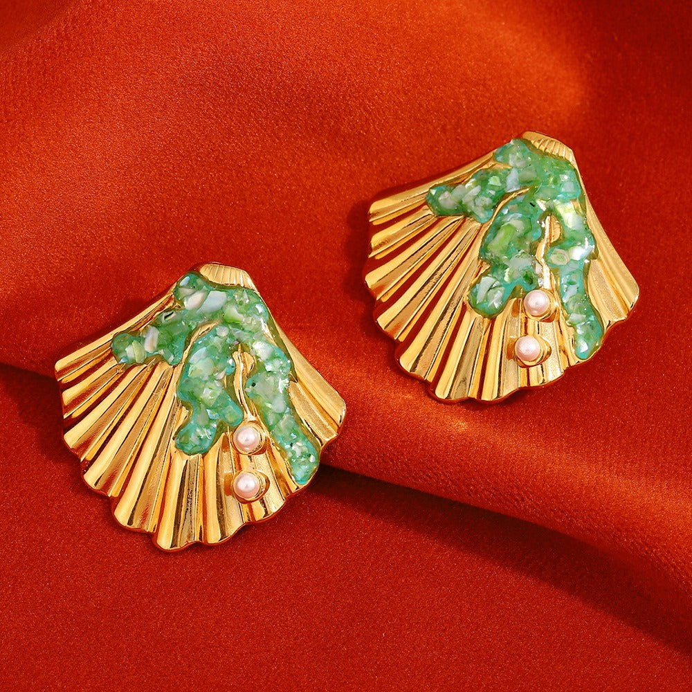 Zen Healing Stainless Steel 18K Gold Plated Shell Stud Earrings
