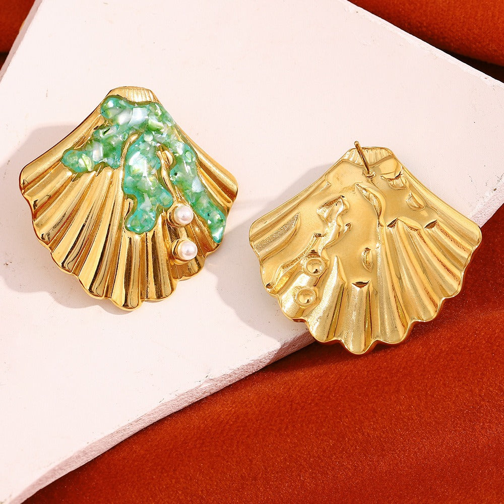 Zen Healing Stainless Steel 18K Gold Plated Shell Stud Earrings