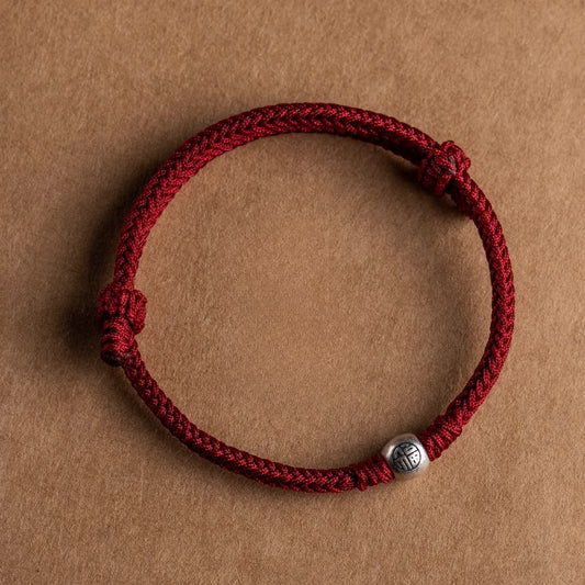 Zen Healing Sterling Silver “Fu” Red String Blessing Bracelet