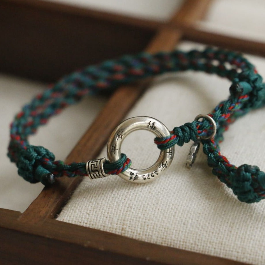 Zen Healing Tibetan 925 Silver Peace Buckle Lucky Braided Bracelet