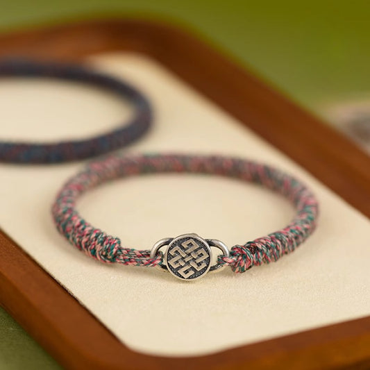 Zen Healing Tibetan 925 Sterling Silver Lucky Knot Braided Bracelet