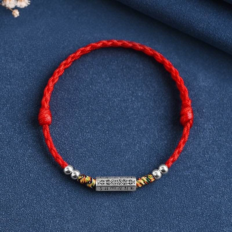 Zen Healing Tibetan 925 Sterling Silver Six True Words Red String Blessing Bracelet Anklets