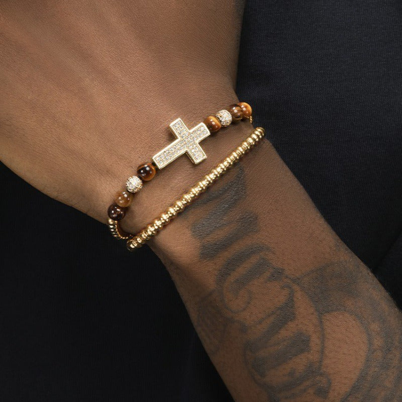 Zen Healing Titanium Steel Cross Design Power Bracelet Set