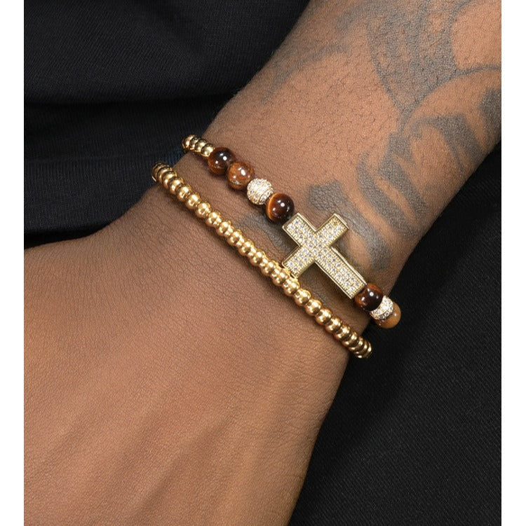 Zen Healing Titanium Steel Cross Design Power Bracelet Set