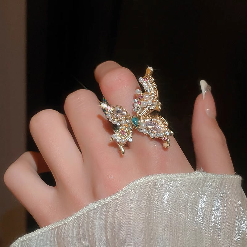 Zen Healing Vintage Pearl Butterfly Ring