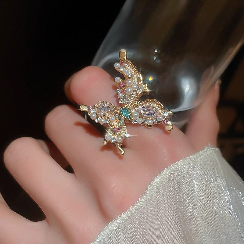 Zen Healing Vintage Pearl Butterfly Ring
