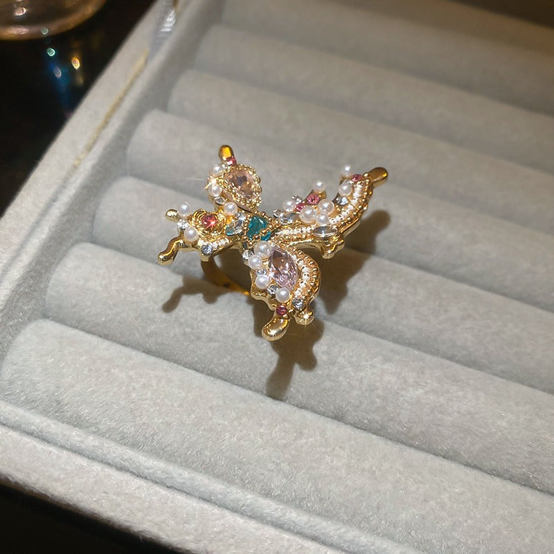Zen Healing Vintage Pearl Butterfly Ring