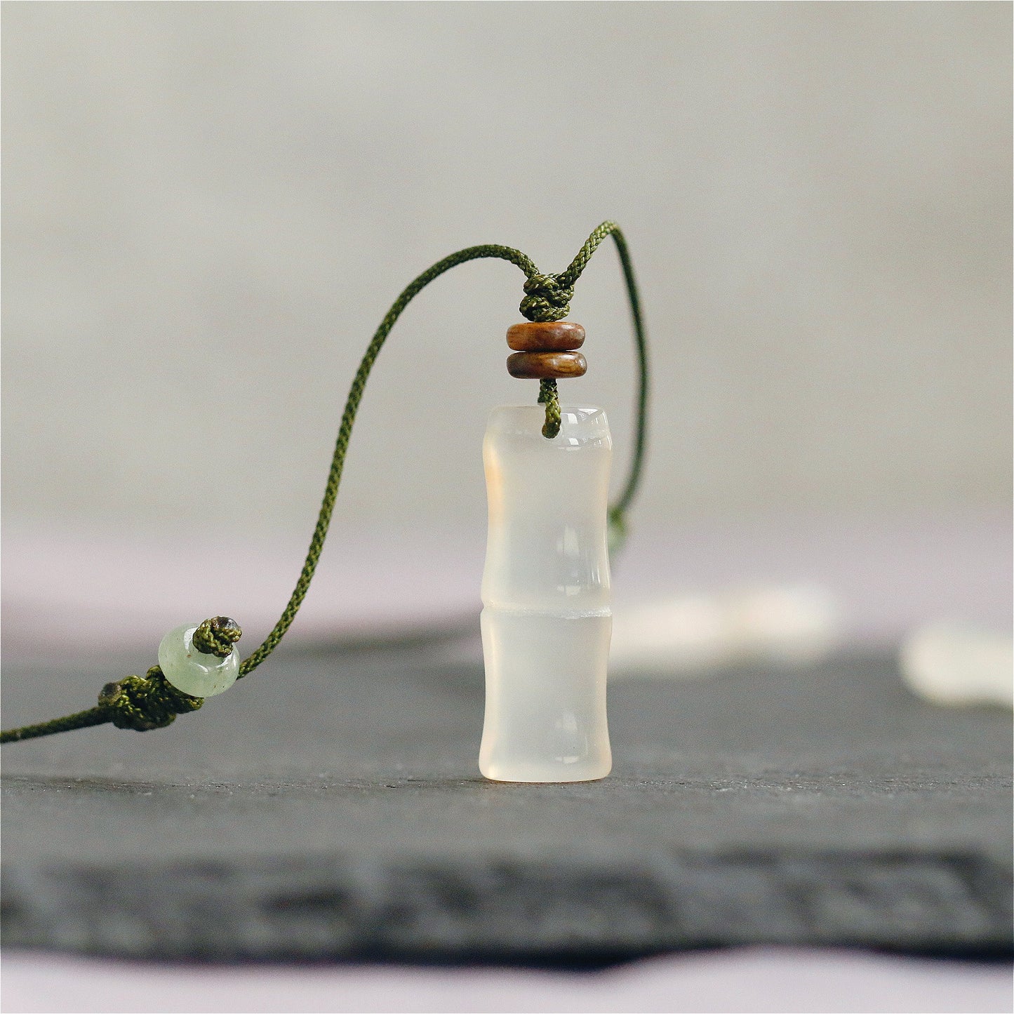 Zen Healing White Agate Bamboo Luck Calm Necklace
