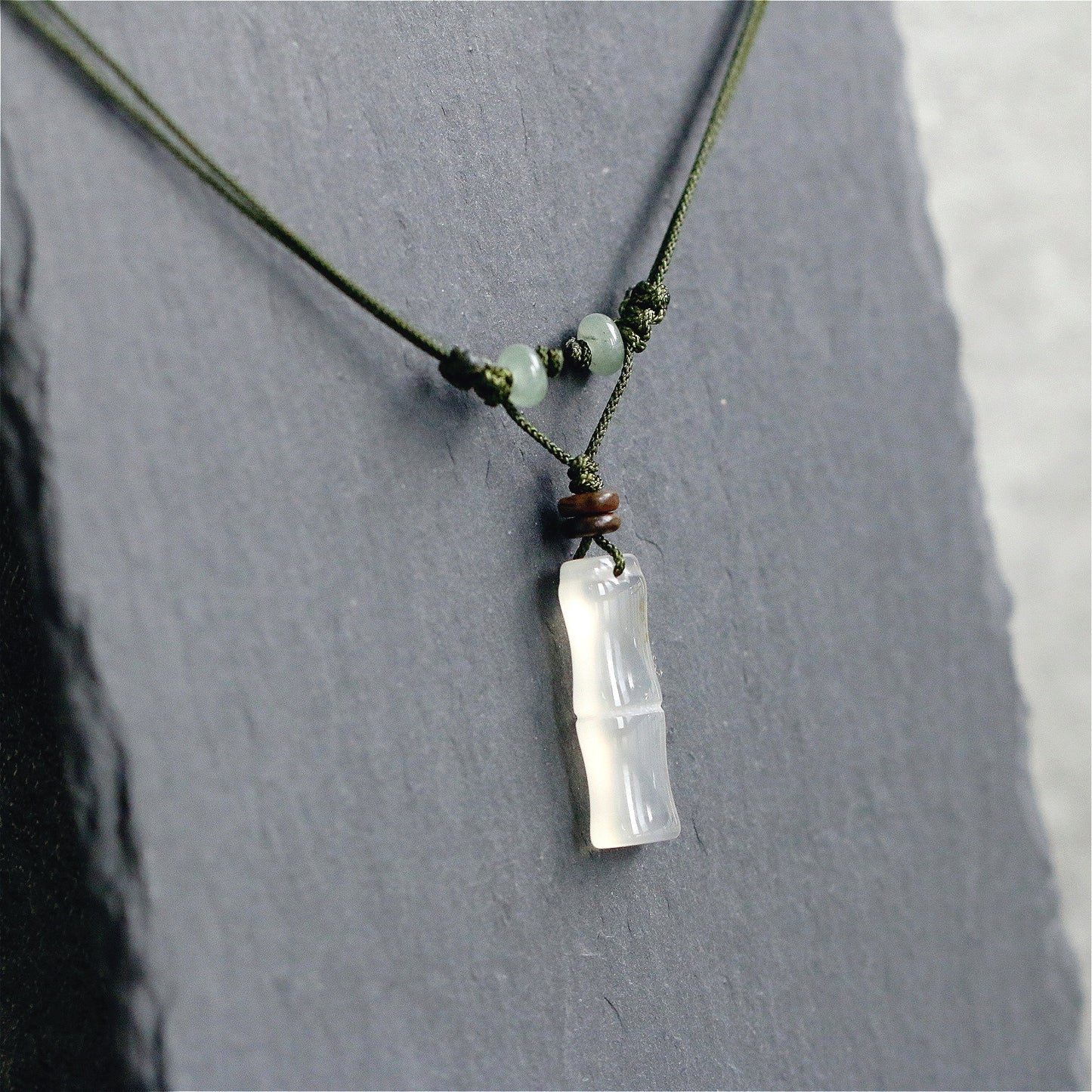 Zen Healing White Agate Bamboo Luck Calm Necklace