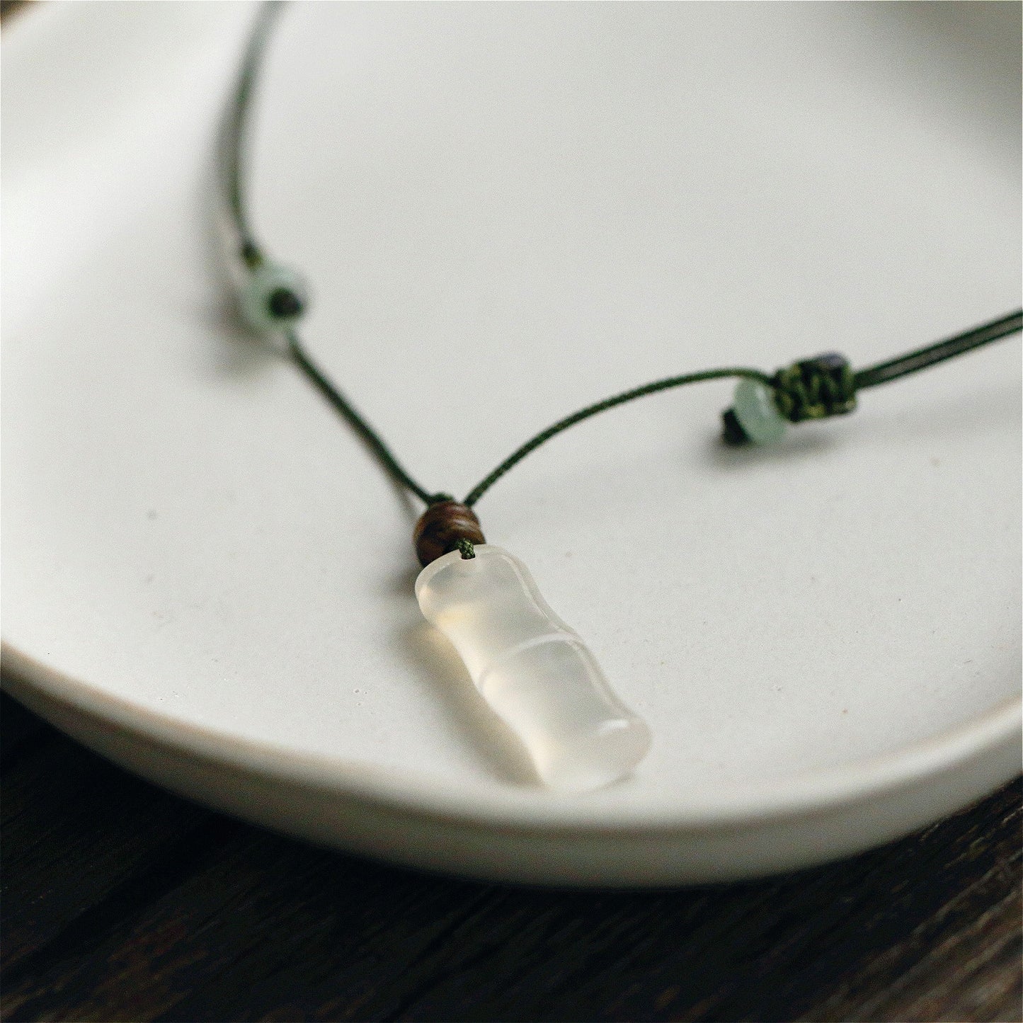 Zen Healing White Agate Bamboo Luck Calm Necklace