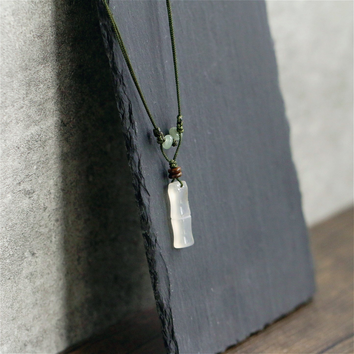 Zen Healing White Agate Bamboo Luck Calm Necklace