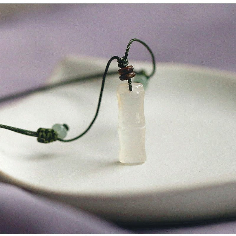Zen Healing White Agate Bamboo Luck Calm Necklace