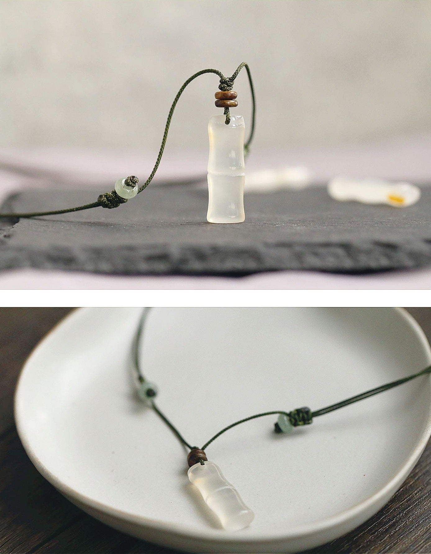 Zen Healing White Agate Bamboo Luck Calm Necklace