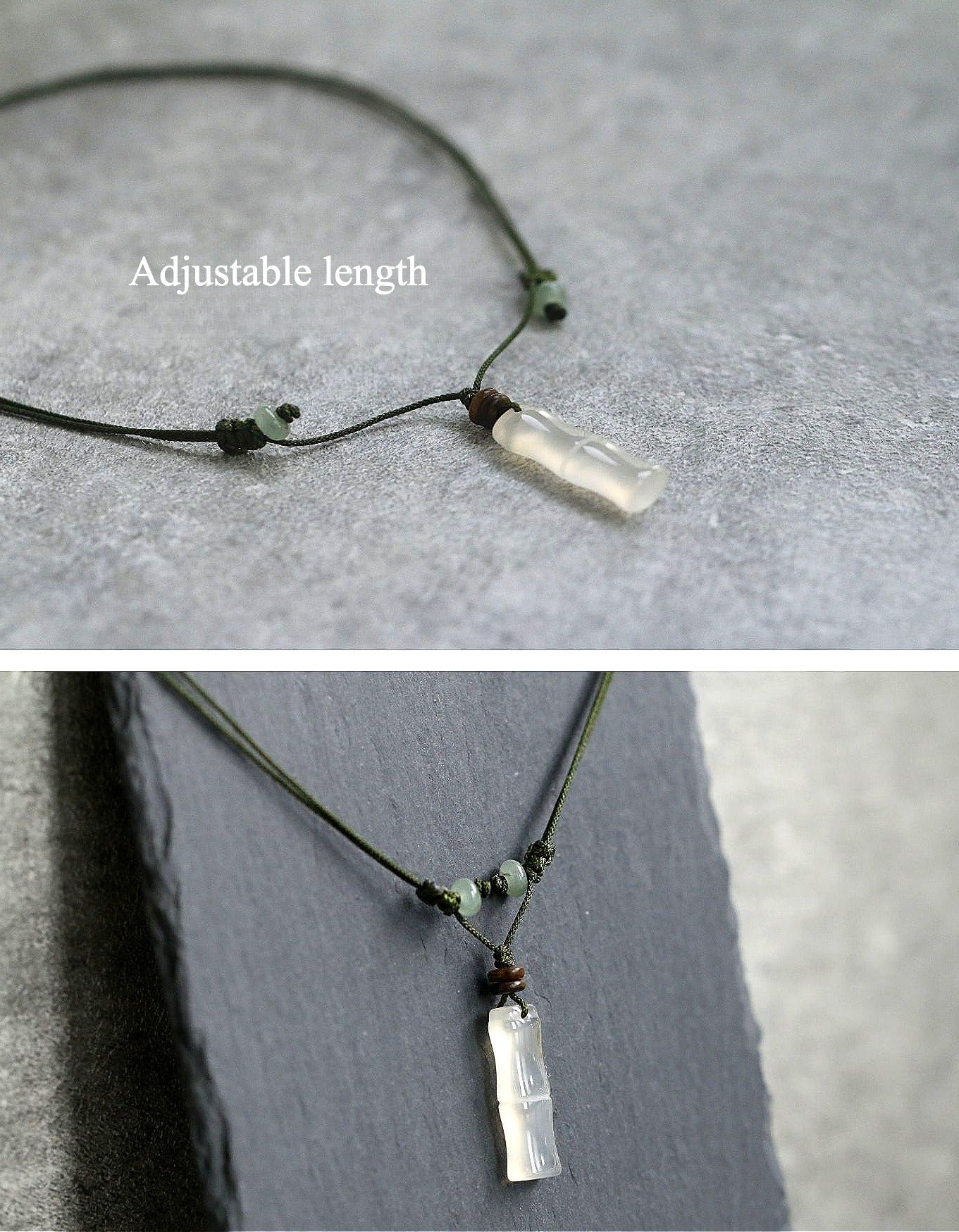 Zen Healing White Agate Bamboo Luck Calm Necklace