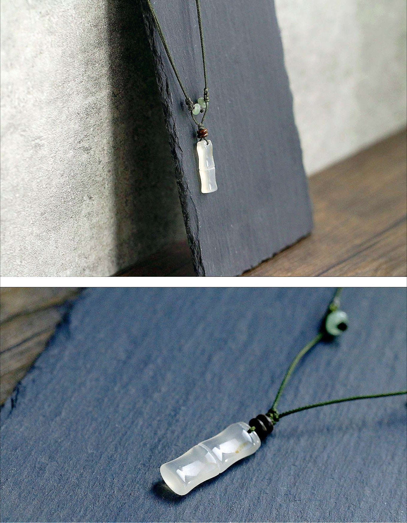 Zen Healing White Agate Bamboo Luck Calm Necklace
