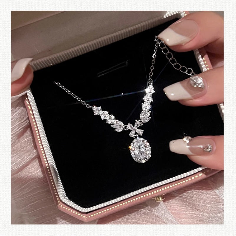 Zen Healing Zircon Silver Luxury Angel Wings Necklace