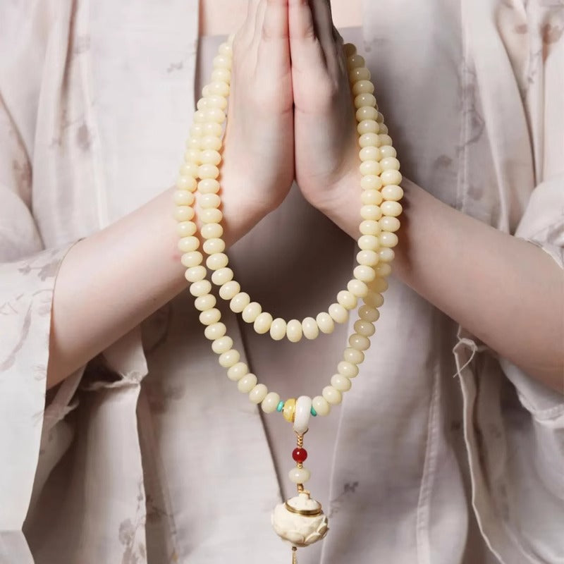 Zen Healing 108 Mala Beads Natural White Jade Bodhi Multi-turn Harmony Bracelet