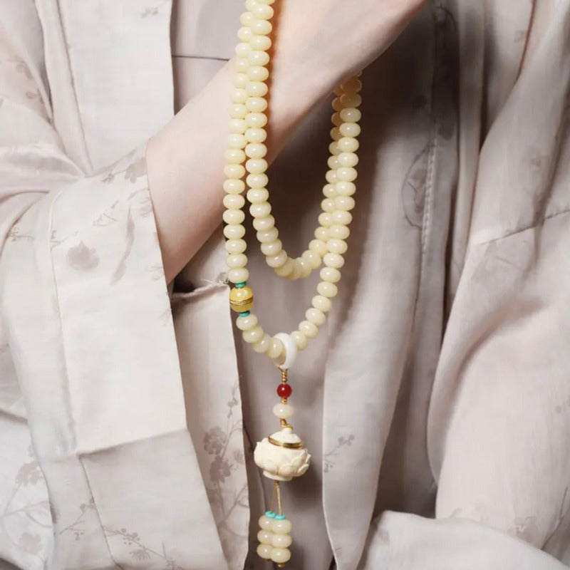 Zen Healing 108 Mala Beads Natural White Jade Bodhi Multi-turn Harmony Bracelet