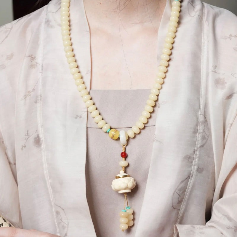 Zen Healing 108 Mala Beads Natural White Jade Bodhi Multi-turn Harmony Bracelet