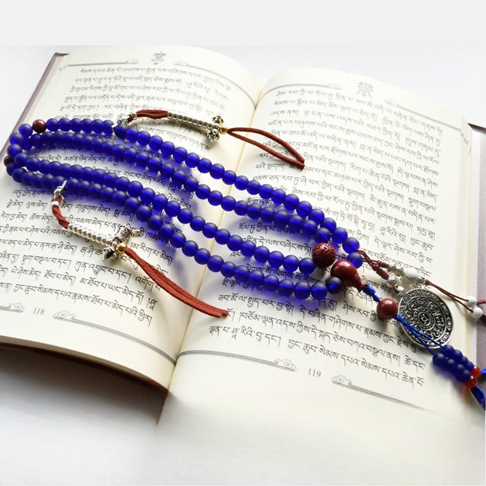 Zen Healing 108 Mala Beads Nepalese Blue Liuli Glass Bead Calm Bracelet