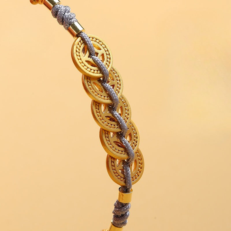 Zen Healing 14K Gold Plated Copper Coin Wealth Braided Bracelet