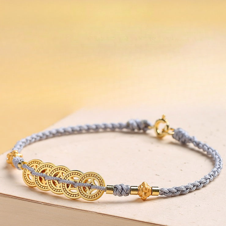 Zen Healing 14K Gold Plated Copper Coin Wealth Braided Bracelet