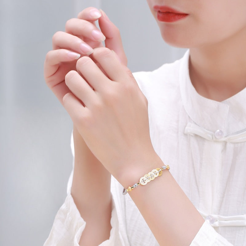Zen Healing 14K Gold Plated Copper Coin Wealth Braided Bracelet
