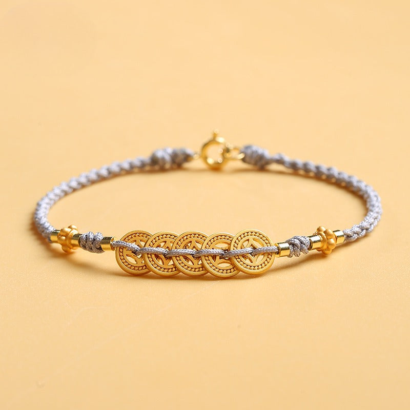 Zen Healing 14K Gold Plated Copper Coin Wealth Braided Bracelet