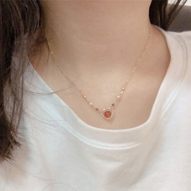 Zen Healing 14K Gold Plated Strawberry Quartz Heart Pendant Love Necklace