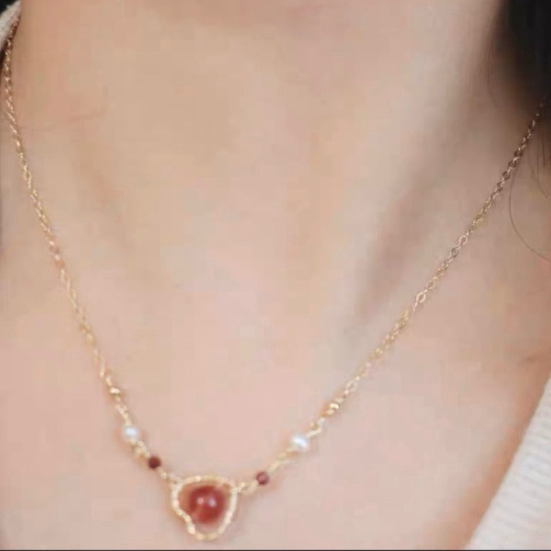 Zen Healing 14K Gold Plated Strawberry Quartz Heart Pendant Love Necklace
