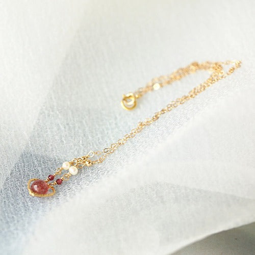 Zen Healing 14K Gold Plated Strawberry Quartz Heart Pendant Love Necklace