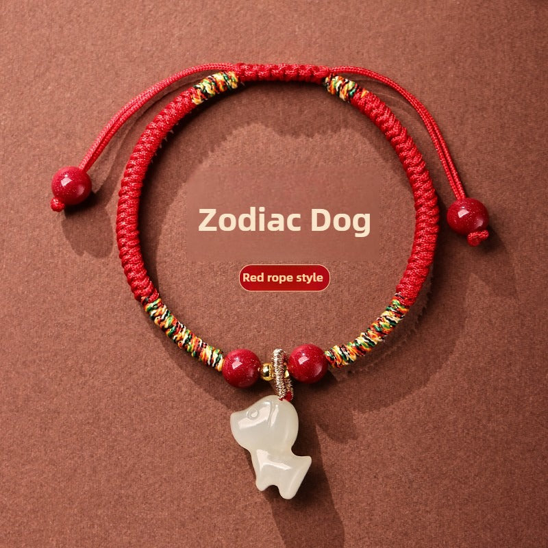 Zen Healing 2025 Chinese Zodiac Hetian Jade Peace Prosperity Red String Bracelet