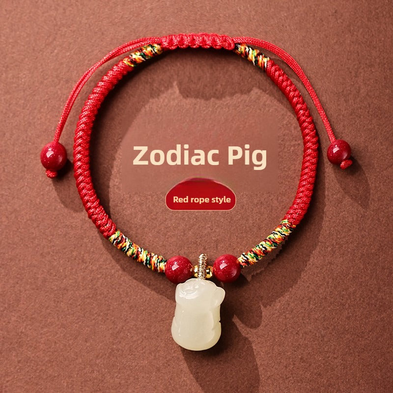 Zen Healing 2025 Chinese Zodiac Hetian Jade Peace Prosperity Red String Bracelet