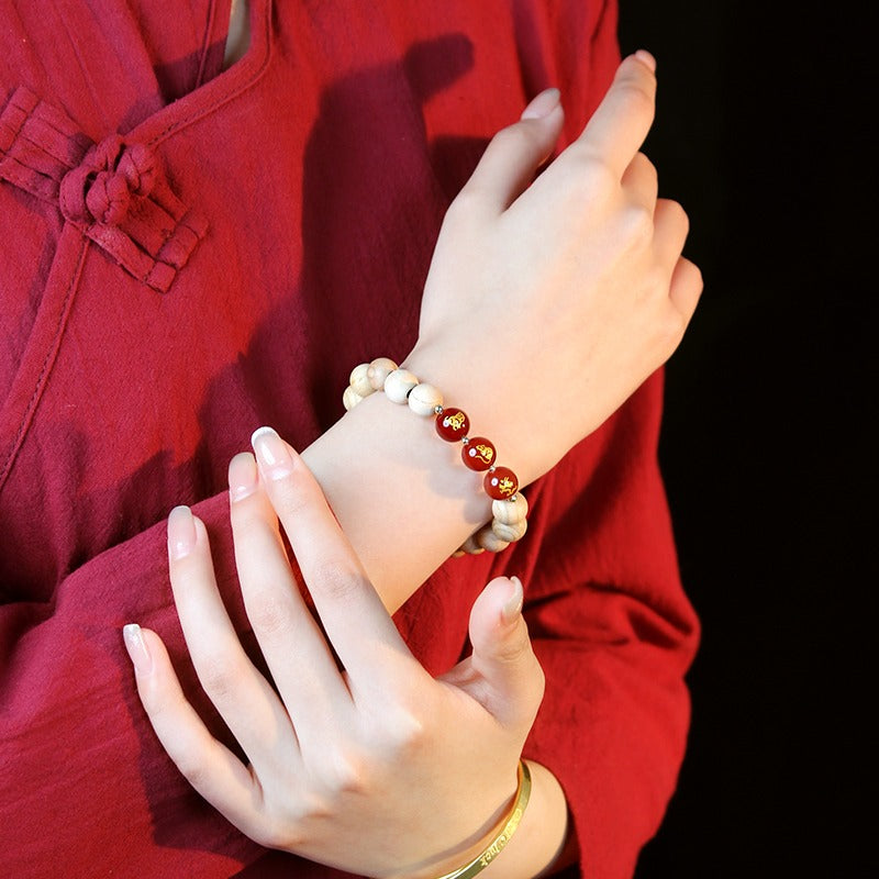 Zen Healing 2025 Chinese Zodiac Red agate Peach Wood Amulet Protection Bracelet