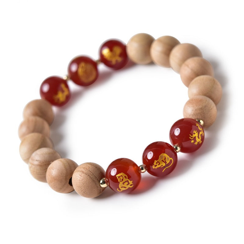 Zen Healing 2025 Chinese Zodiac Red agate Peach Wood Amulet Protection Bracelet