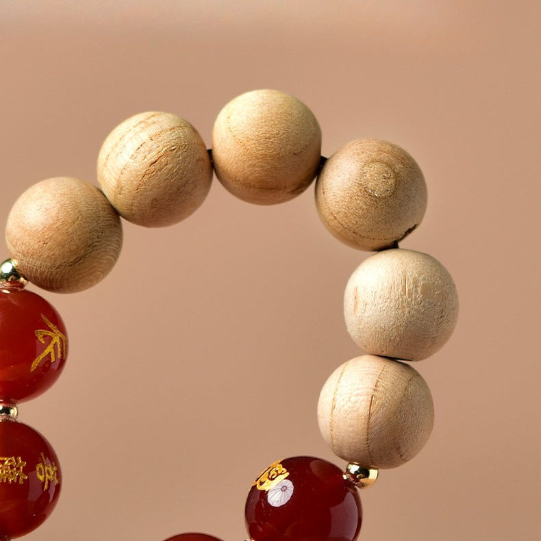 Zen Healing 2025 Chinese Zodiac Red agate Peach Wood Amulet Protection Bracelet