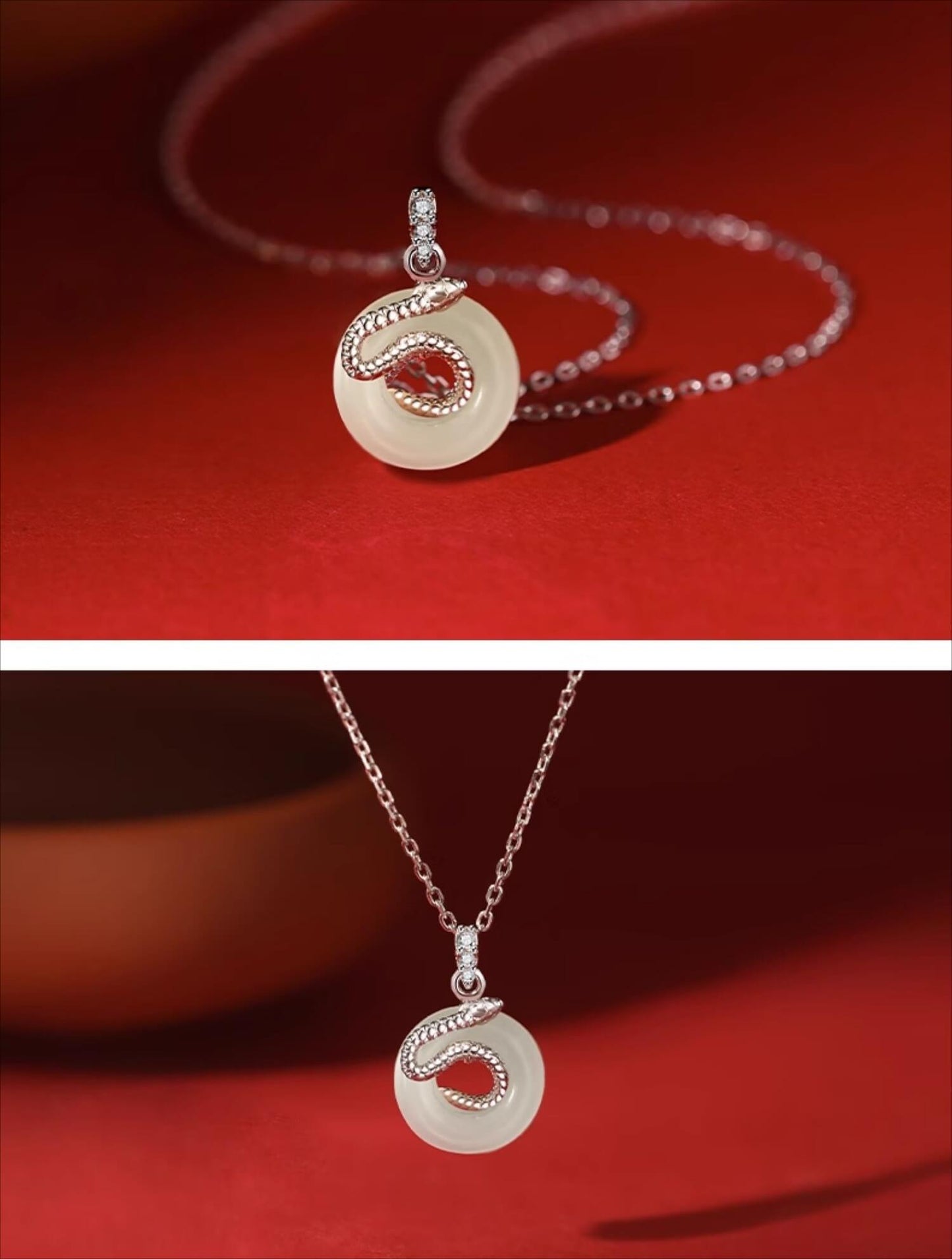 Zen Healing 2025 Chinese Zodiac Snake 925 Sterling Silver Hetian Jade Peace Buckle Protection Pendant Necklace