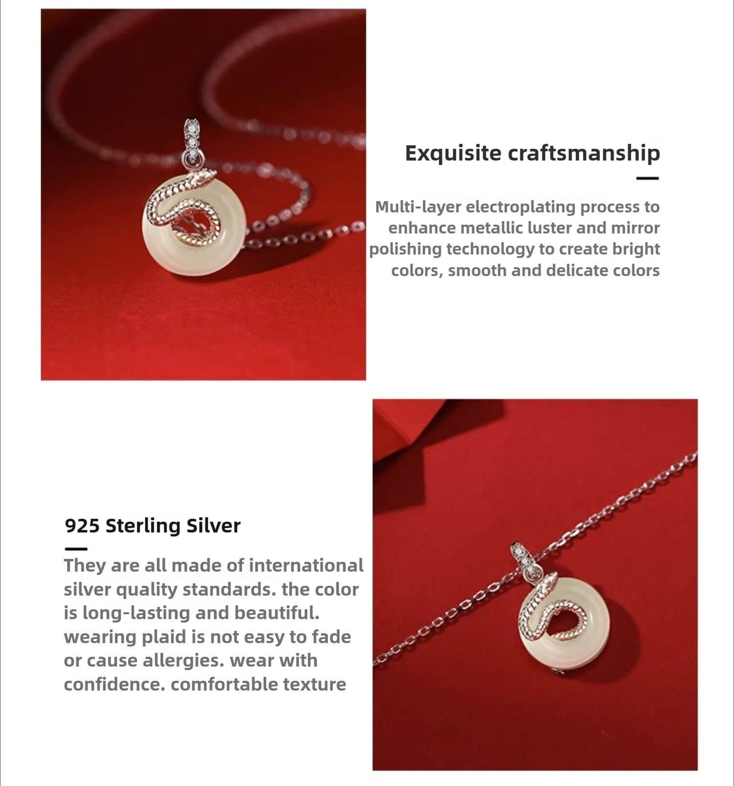 Zen Healing 2025 Chinese Zodiac Snake 925 Sterling Silver Hetian Jade Peace Buckle Protection Pendant Necklace