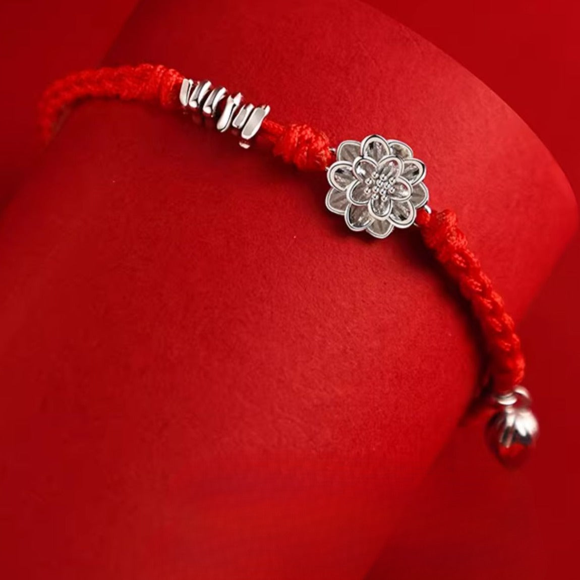 Zen Healing 925 Silver Lotus Luck Red String Bracelet